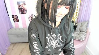 Cute shy emo girl is masturbating her pussy with many toys