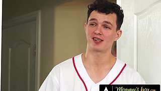 A curvy MILF and a young skinny bitch beg the stepson to fuck them and cum inside