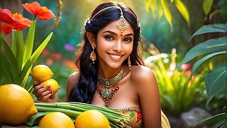 Beautiful Big Breasted Nude Indian Elf Girl with Lemongrass