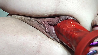 Side View Monster Toy Ride, Vagina Play with Butthole on Full Display (extreme Close-up)