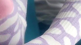 Sensual Sockjob in Very Cute Multicolored Socks with Hearts Print