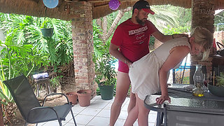 Fucking the Neighbors Wife on the Patio Were He Can Easily See Us