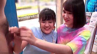 Shy Japanese Beauties Gives Handjob Cumshot To Stranger In Glass Room