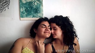 Adelina & her GirlFriend fingering each other - Big tits brunette lesbians in homemade video