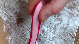 Shaving a Hairy 18 Year Old Pussy Close up!