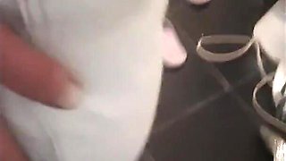 Desperate Pee in White Jeans and Higheel