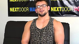 Strong muscled jock solo masturbating