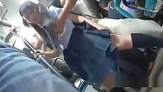 Japanese girl and fucked by man on public bus