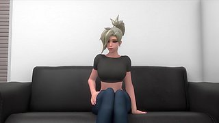 Busty Mercy from Overwatch got facial after wild fuck during casting