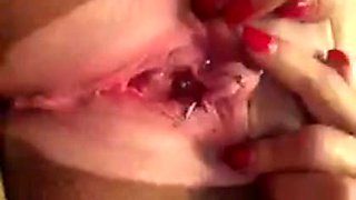 Wife's big clit and gaping pussy