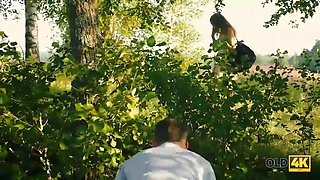 Old4k. hottie sucks senior dick and gets it in her tiny labia outdoors