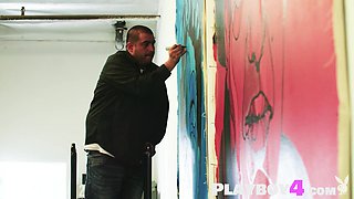 Big natural jugs mom posing outdoor