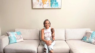 Inked Luna shows pierced nipples and sucks dick