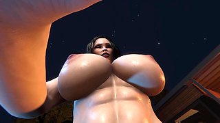 Night Pool POV threesome with hot futanari babes