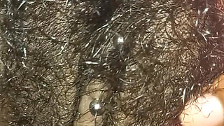 Flashing Rubbing My Tight Hairy Pussy Closeup