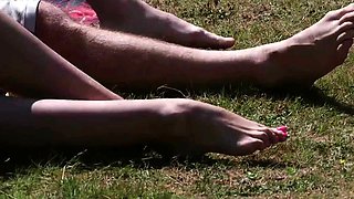 CFNM bikini babes suck in outdoor group