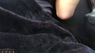 College doll with ample labia rides in car in her panties -