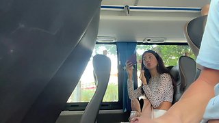 Public Dick Flashing - Risky Handjob in Public Bus Full of People Until He Cum