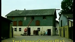 Lean and sexy German white girl in the barn rides on a cock