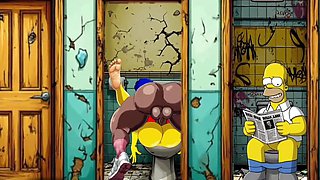 The Simpsons Porn Parody: Sexy Cheating Wife Marge Lets a Black Dude Fuck Her In The Public Toilet