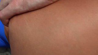 Hottie in Blue Gets Cock in Chair - Doggystyle Fucking