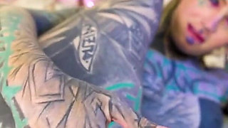 Tattoo Girl Masturbating, Fingering Her Pussy and Ass
