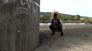 Czech cutie in stockings bounces hard on POV cock outdoors