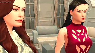 Young Indian girl gets down with her aunty in the kitchen