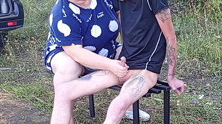 A Neighbor in a Park Jerks off My Dick on a Bench