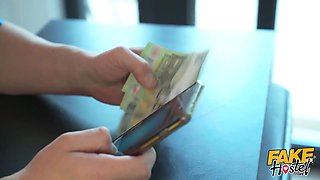 Faux hostel - young backpacker swallows exclusive potion which makes her tits get larger big!