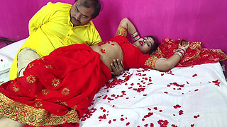 Newly married indian first night Sex and romance video, boobs press removal saree blouse