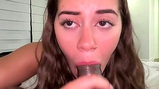 Busty Brunette Swallowing A Big Black Cock(2K) - Homemade POV interracial blowjob