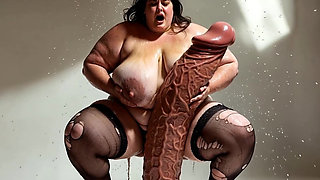 SSBBW Facefucks Herself With 20-Inch Monster Dildo