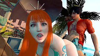 Nami relieving stress at the beach - 3D Animation by VirtualHeaven