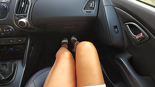Stepson goes for a car ride in the city with stepmom in skirt and high heels