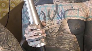 Tattooed Woman Testing Fuck Machine with Her Anal