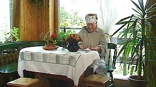 Horny German Granny gangbang outdoors