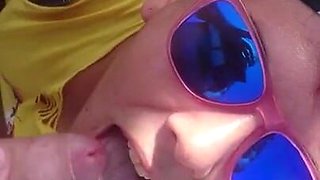 Outdoor blowjob and swallow