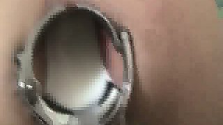 Giant anal speculum gaping milkshake