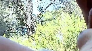 Young brunette bitch rough fucked in the forest