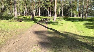Big tits teen seduced a stranger in the woods POV