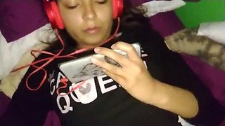 Petite Horny Latina Girl Watches Porn While Getting Fucked Hard