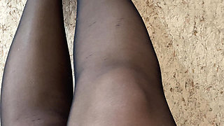 Masturbating Pussy in Black Ripped Pantyhose and Fishnet
