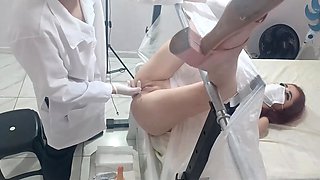 Bound babe is getting used by her horny gynecologist in her pussy