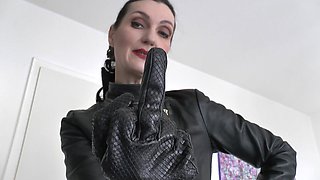 Sniffing Squeaky Leather Gloves, Hand Over Mouth Lady Victoria Valente Jerk off Instructions for Small Cocks