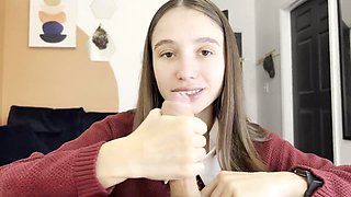Hot college schoolgirl Annvins gives the best handjob and takes a big cumshot on Valentine's Day