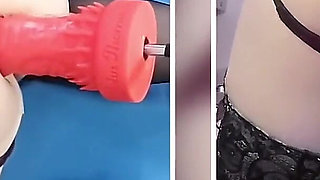 Big Dildo Anal Masturbation on the Fucking Machine