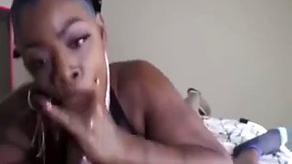 Sexy black celebrity Cummings gives blowjob