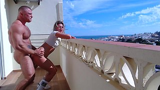 Fucked and Cumed in Her Pussy on the Balcony While Fit MILF Smokes