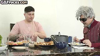 Horny lingerie granny gets cuntdrilled